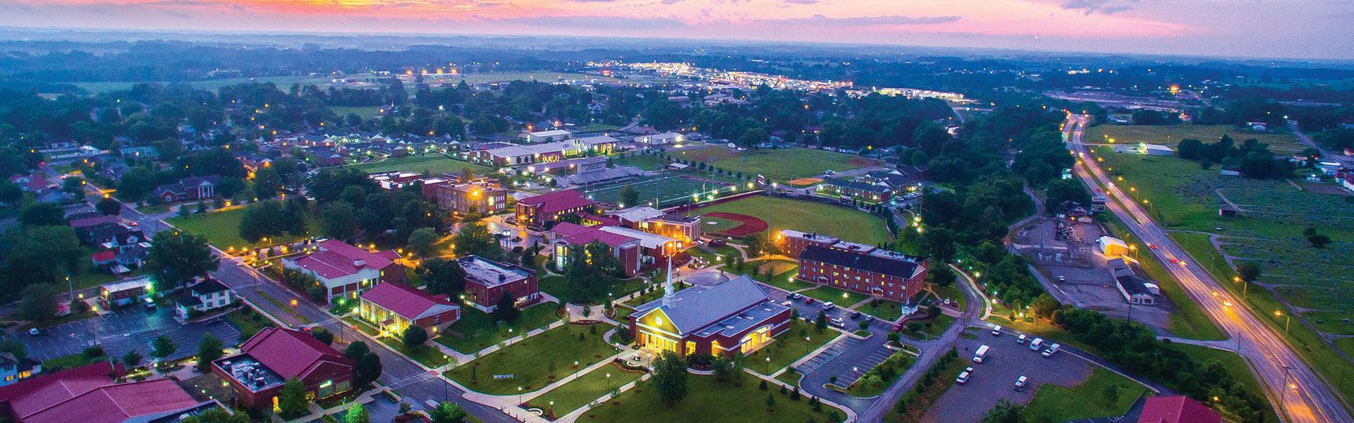 campbellsville campus aerial shot at night