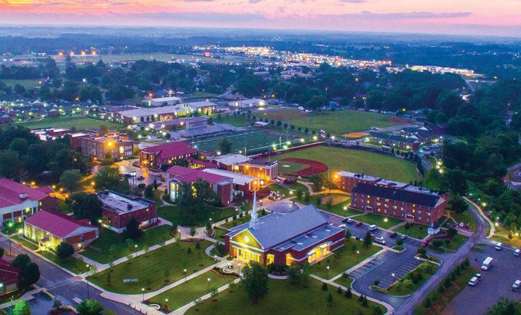 campbellsville campus aerial shot at night